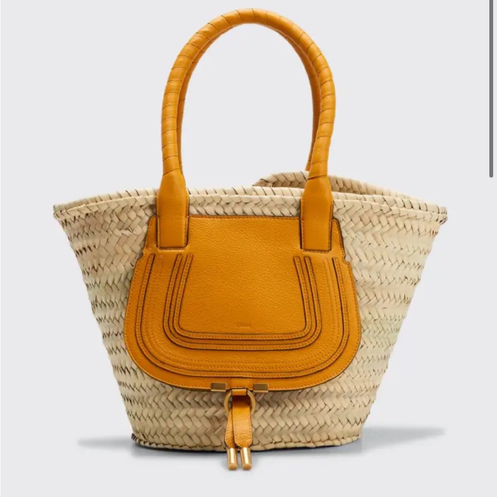 CHLOE MARCIE TOTE BAG LUNA RAFFIA SUNDLOWER YELLOW MEDIUM LARGE - Picture 8 of 9